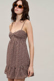 Brown Heart Twist Rouched Mini Swing Dress