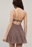 Brown Heart Twist Rouched Mini Swing Dress