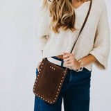 Vegan Suede Bag w Gold Accent