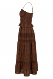 Embroidered Lace Crop Top - Brown