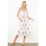 Tie Straps Floral Pattern Midi Dress