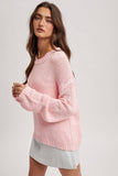 Mock Neck Open Knit Sweater (Ballet Pink)
