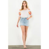 Embroidered Multi-Color Puff Sleeve Top