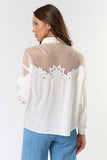 Embroidered Cut Out Button Down Shirt -White