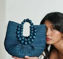 Aranaz Luxury Cueba Beaded Handbag- Blue on Blue