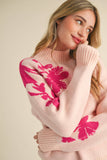 Mock Neck Sweater w Floral Shoulder and Sleeve