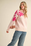 Mock Neck Sweater w Floral Shoulder and Sleeve