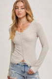 Button Down Lace Trim Knit Cardigan- Oatmeal