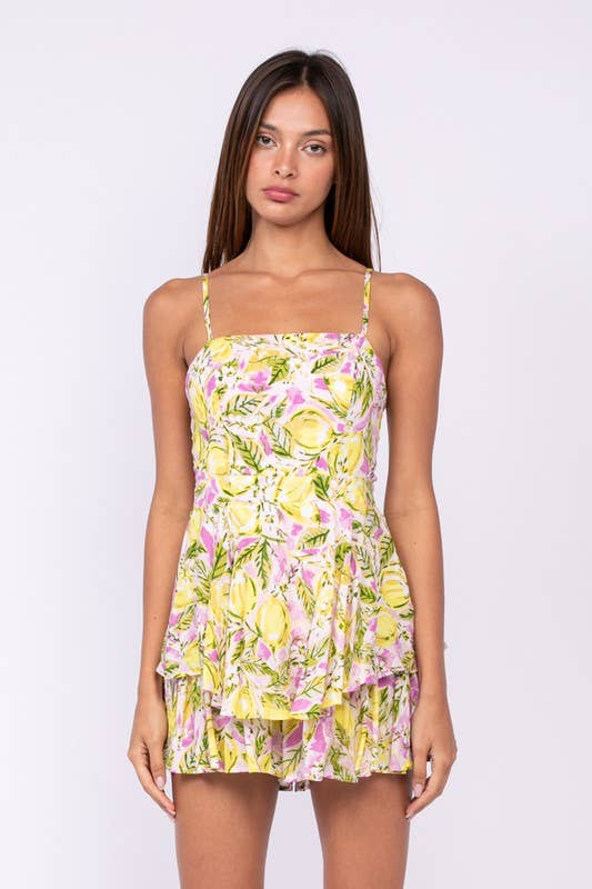 Lemon Print Open Back Romper