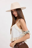 Floral Embossed Cami Crop Top - Cream
