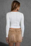 Jacquard Long Sleeve Lace Trim Top