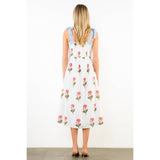 Tie Straps Floral Pattern Midi Dress