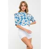 Flower Print Smocked Sleeve Peplum Top