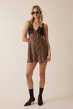 Satin Leopard Print Mini Dress with Lace Straps