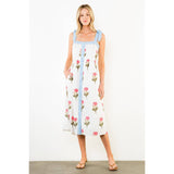 Tie Straps Floral Pattern Midi Dress