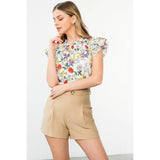 Floral Flutter Sleeve Top Floral