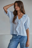 Woven Cotton V-Neck Short Sleeve Top (2 Colors)