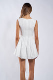 EYELET RIBBON-SHAPED BUTTON DECO MINI DRESS