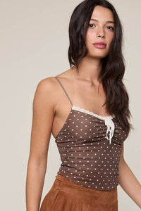 Polka Dot Lace Cami Top- Cocoa