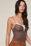 Polka Dot Lace Cami Top- Cocoa