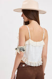 Floral Embossed Cami Crop Top - Cream