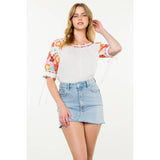 Embroidered Multi-Color Puff Sleeve Top