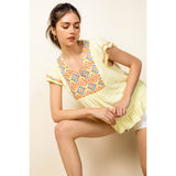 Embroidered Flutter Sleeve Top