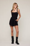 Tie Strap Smocked Lace Trim Mini Romper