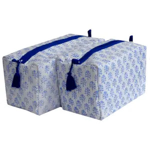 Floral Lined Pouches - Blue Block Print