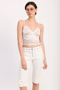 Floral Satin Cami Top with Lace Trim
