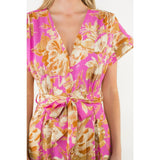 Belted V-Neck Floral Button Dress