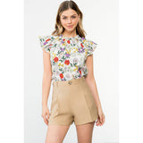 Floral Flutter Sleeve Top Floral
