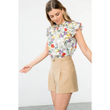 Floral Flutter Sleeve Top Floral