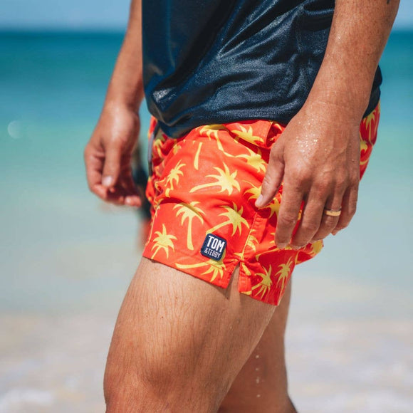Palm Swim Shorts Coral & Lime - Mens