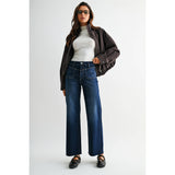 High Rise Wide Leg Raw Hem Jeans