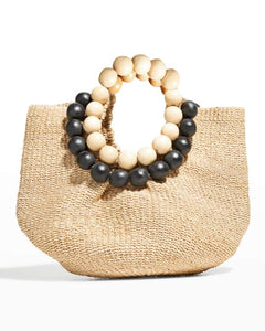 Aranaz Luxury Cueba Beaded Handbag- Black on Natural