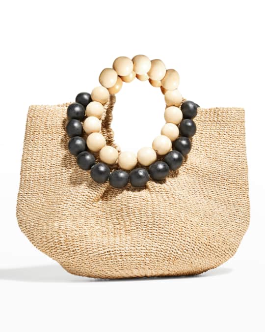 Aranaz Luxury Cueba Beaded Handbag- Black on Natural